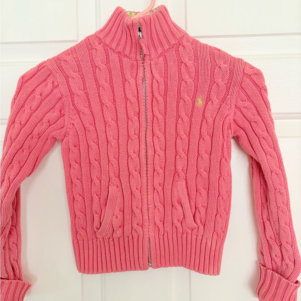 Ralph Lauren Girls' bubblegum Pink Cable-Knit Zip Cardigan